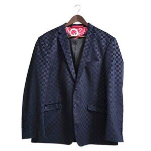 Elie Balleh Navy Velvet Checkered Single Breasted Blazer Sz XL (46-48)
